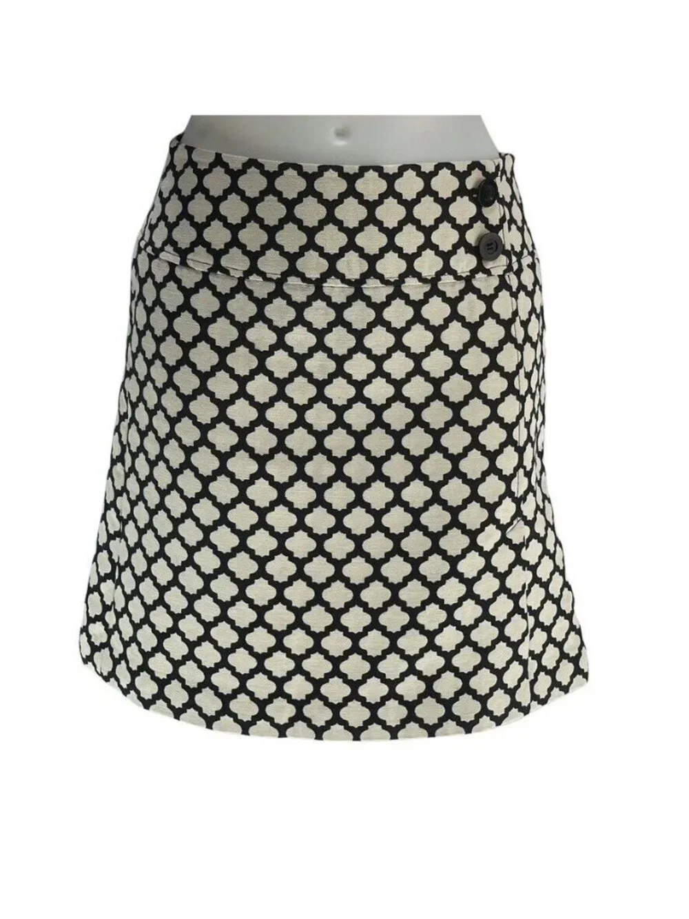 Talbots Petite 6P Black & Cream Patterned A-Line Skirt